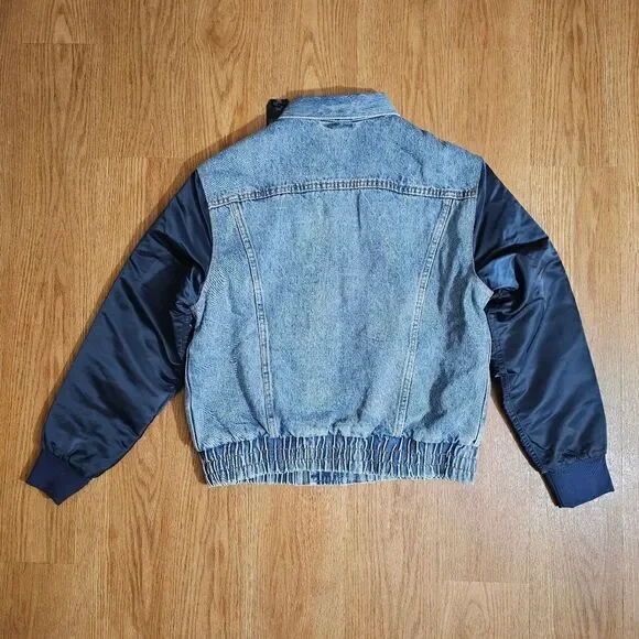 Levi's Premium Sherpa Bomber Jacket Small S Medium Wash Navy Satin 90s Vintage - Picture 12 of 16